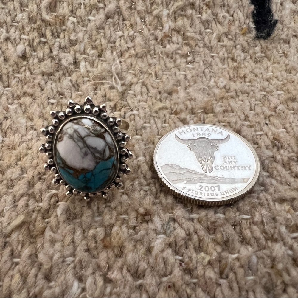 ❤️ Kingman Dahlia Turquoise 925 Navajo Southwestern Size 7.75 Ring 5.6 Gm - Picture 5 of 17